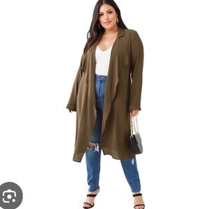 Olive Green Flowy Belted Cardigan Duster